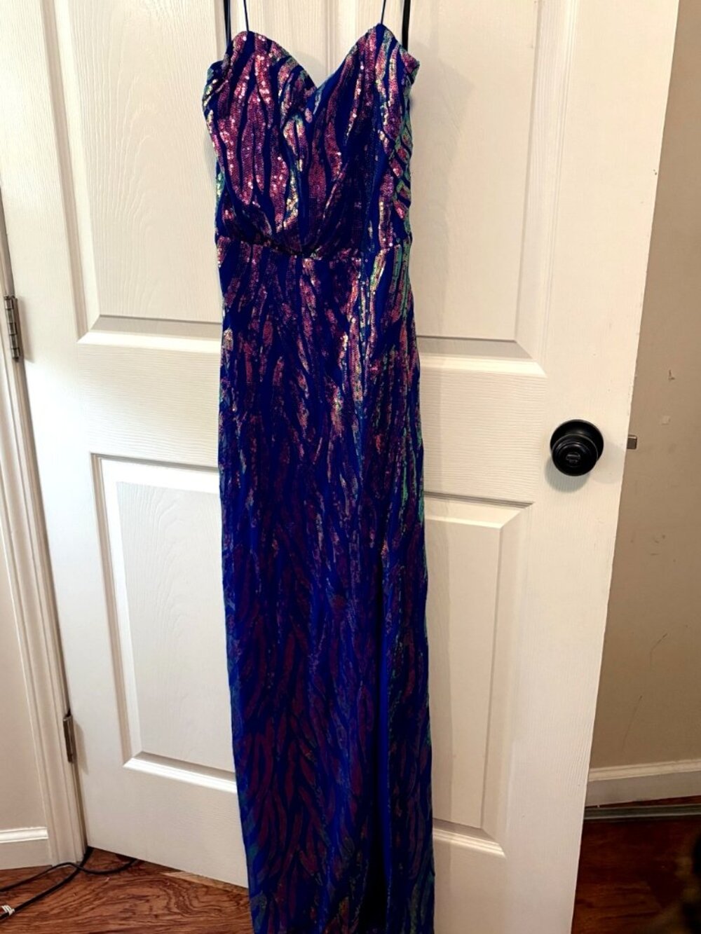 Next Up Blue Iridescent Sequin Maxi Dress | Size 11/12